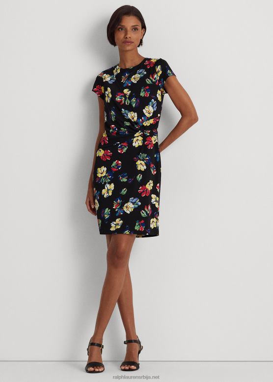 Жене Ralph Lauren хаљина кратких рукава од растезљивог дреса са цвећем V2V443873 црни мулти