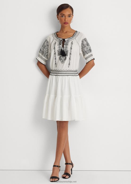 Жене Ralph Lauren везена хаљина од памучног воала V2V443890 бело црно