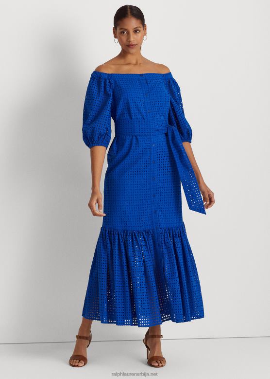 Жене Ralph Lauren памучна хаљина са отвореним раменима V2V443918 плави сатурн