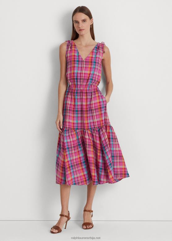 Жене Ralph Lauren карирана ланена хаљина без рукава V2V443932 розе мулти