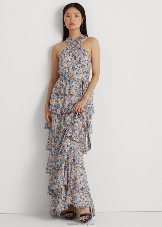Жене Ralph Lauren цветна наборана хаљина од жоржета V2V443982 плаво/розе мулти