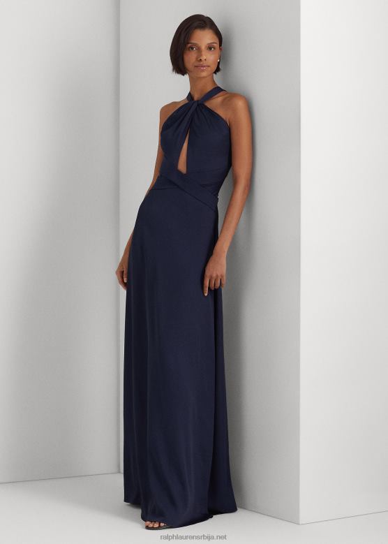 Жене Ralph Lauren сатенска хаљина са халтером V2V443983 префињена морнарица