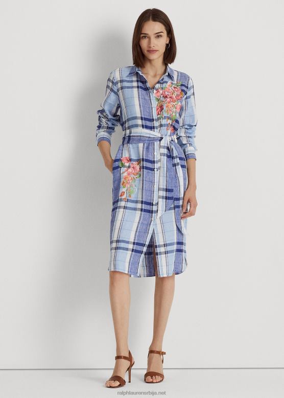 Жене Ralph Lauren цветна и карирана ланена кошуља V2V444034 плаво бели