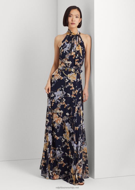 Жене Ralph Lauren Хаљина са халтером од жоржета са цветним каишем V2V444079 морнарица мулти