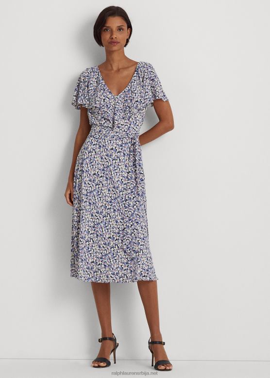 Жене Ralph Lauren хаљина од балон крепа са цветним ременом V2V444098 плава/крем/ружичаста