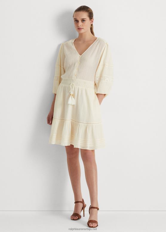 Жене Ralph Lauren хаљина са блузоном од набораног памука V2V444099 крема од маскарпонеа