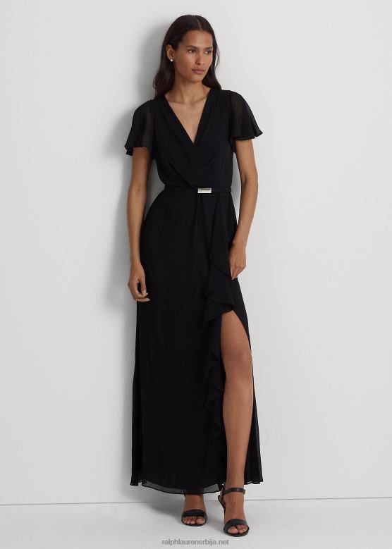 Жене Ralph Lauren хаљина од жоржета са лепршавим рукавима V2V444439 црн