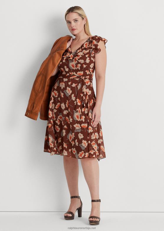 Жене Ralph Lauren хаљина од жоржета са наборима са цвећем V2V444517 кестењаста/наранџаста/крем