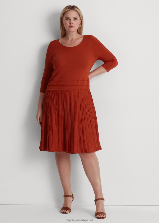 Жене Ralph Lauren хаљина са три четвртине рукава од дреса V2V444518 црвени сунчани камен