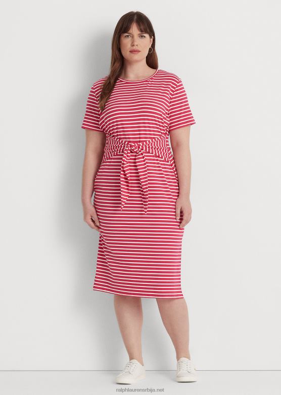 Жене Ralph Lauren Пругаста мајица са краватом са предње стране V2V444533 спорт пинк/бела