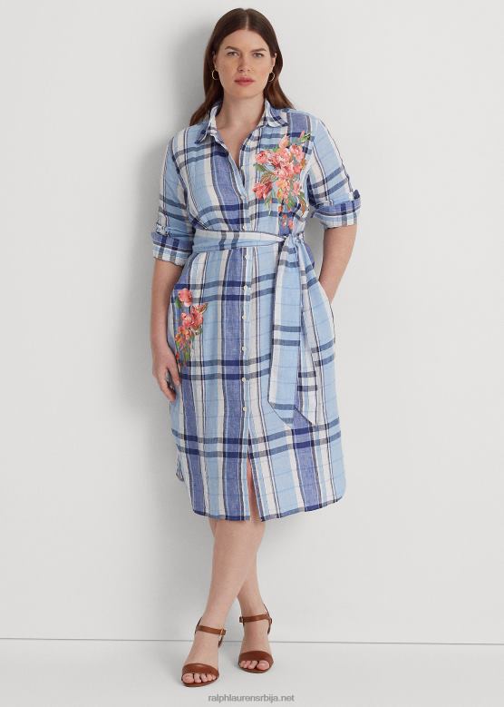 Жене Ralph Lauren цветна и карирана ланена кошуља V2V444648 плаво бели