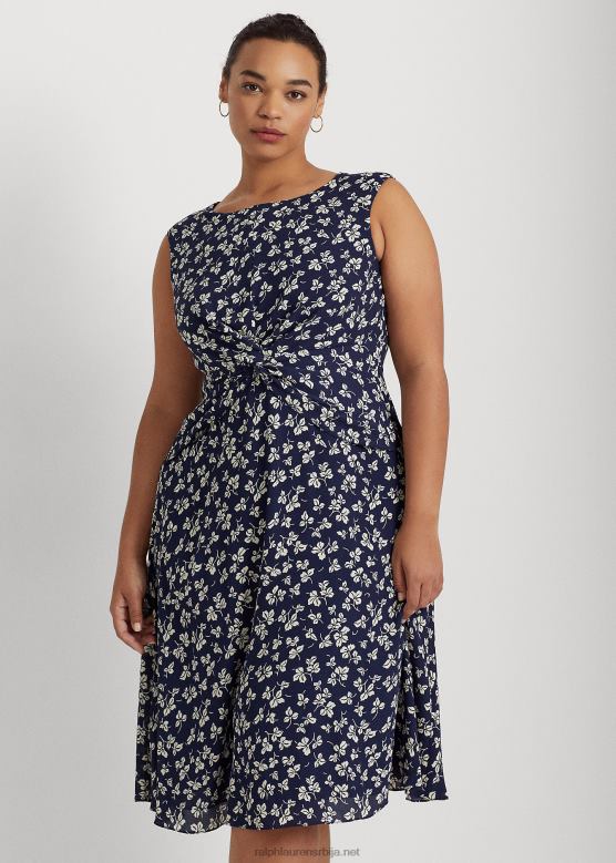 Жене Ralph Lauren креп хаљина са штампом на листовима V2V444649 морнарско/крем