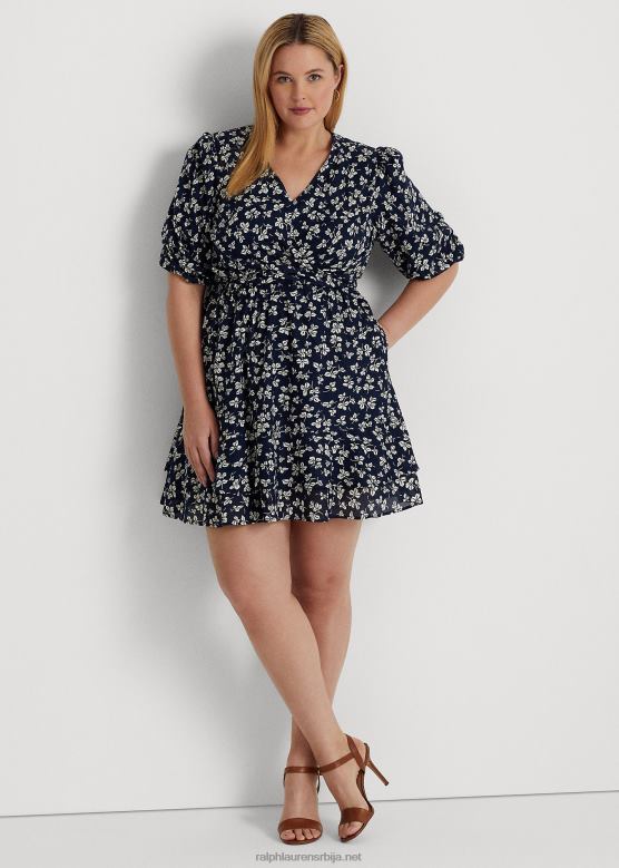 Жене Ralph Lauren памучна хаљина са пуф рукавима са штампом са краватом V2V444701 морнарско/крем