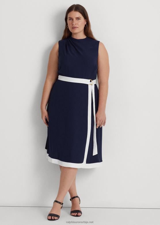 Жене Ralph Lauren хаљина од крепа са ременом V2V444808 префињена морнарско/бела