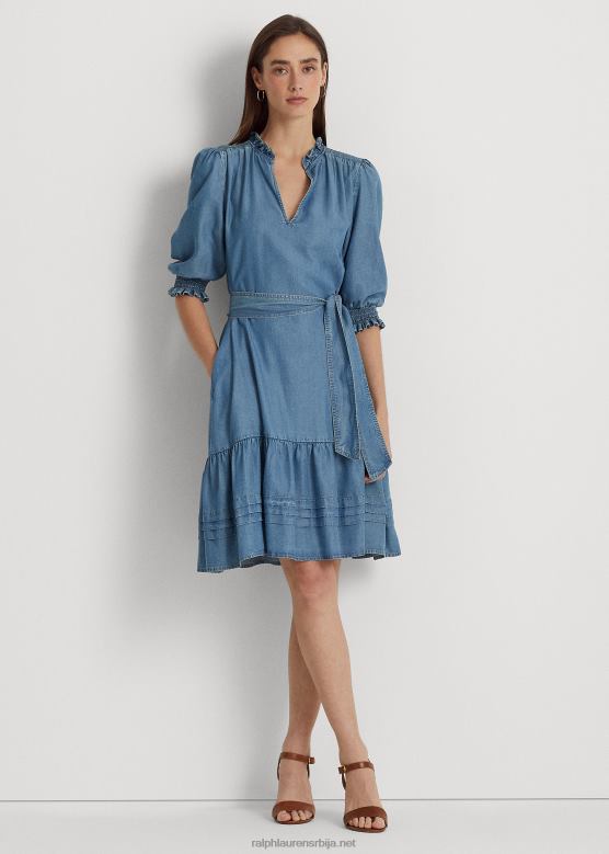 Жене Ralph Lauren хаљина од деним пуф рукава са појасом V2V444841 солни поток прање