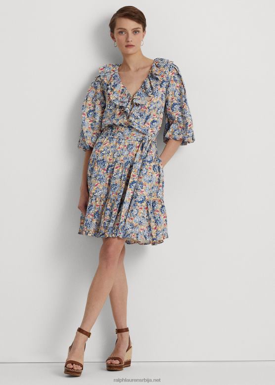 Жене Ralph Lauren Хаљина од памучног воала са цветним воланима V2V444845 плаво/розе мулти
