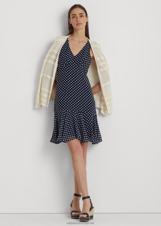 Жене Ralph Lauren хаљина без рукава од шифона на точкице V2V449419 морнарско/крем