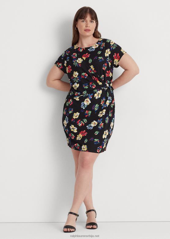 Жене Ralph Lauren хаљина кратких рукава од растезљивог дреса са цвећем V2V449483 црни мулти