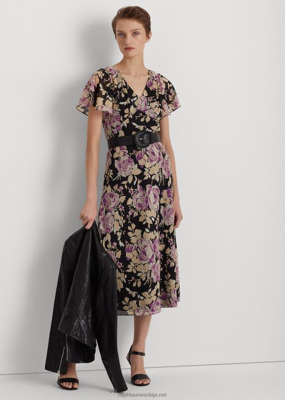 Жене Ralph Lauren хаљина од жоржета са набораним цветовима V2V449522 црна/лаванда/крем