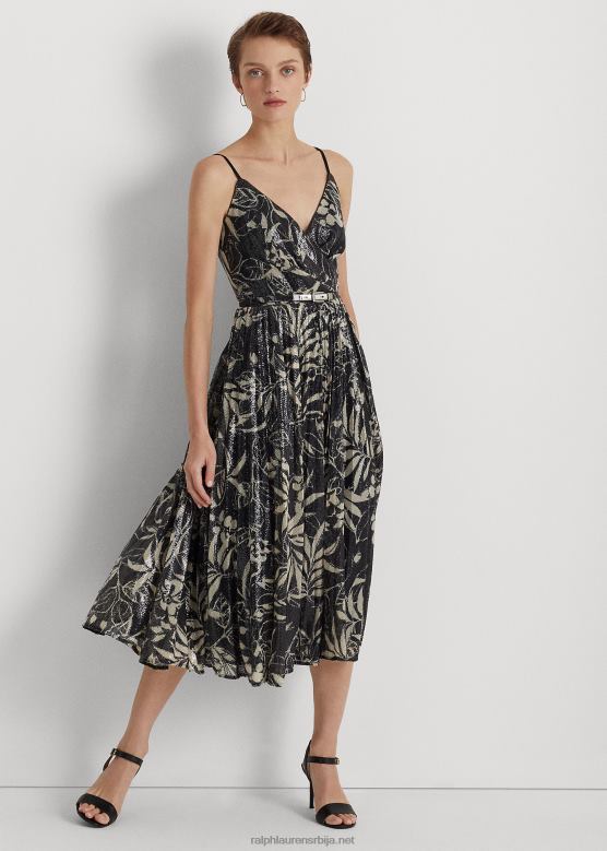 Жене Ralph Lauren принт шљокице коктел хаљина V2V449534 црна/тан