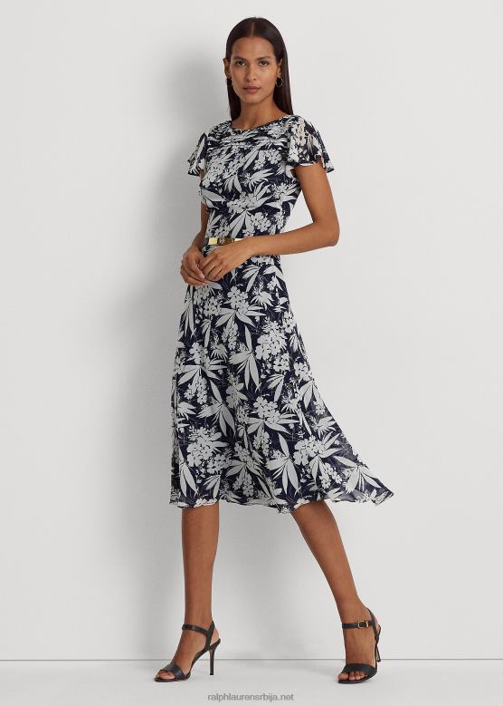 Жене Ralph Lauren хаљина од жоржета са набораним цветовима V2V449556 морнарско/бела