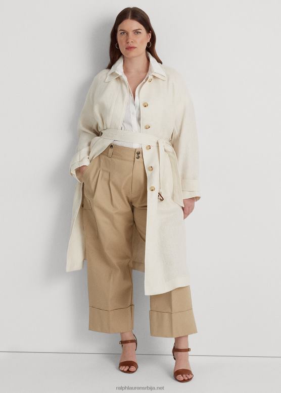 Жене Ralph Lauren опасан ланени капут од рибље кости V2V444698 крема од маскарпонеа