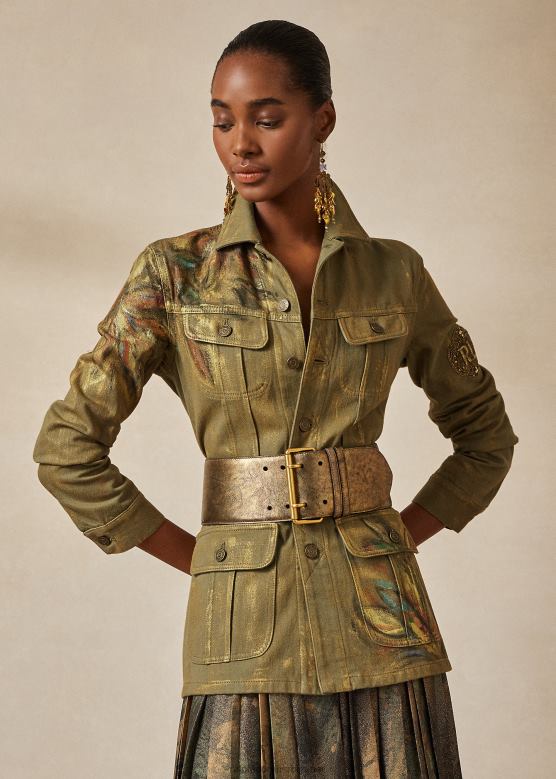 Жене Ralph Lauren јакна од деним украшена бацалл V2V443597 егзотично зелено цвеће