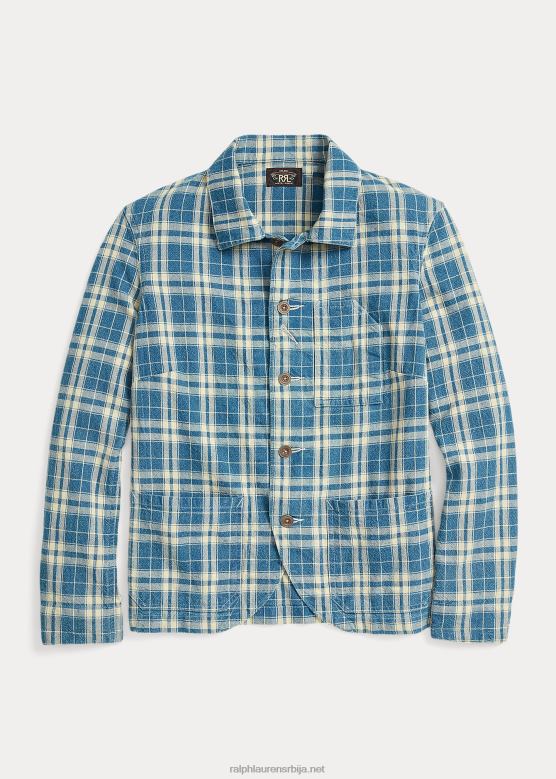 Жене Ralph Lauren карирана памучно-ланена јакна V2V443638 индиго/крем