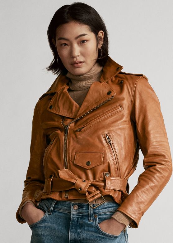 Жене Ralph Lauren мото јакна од овчије коже V2V449260 цимет