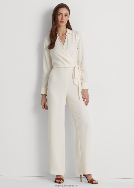 Жене Ralph Lauren комбинезон широких ногавица од жоржета са краватом V2V444108 крема од маскарпонеа