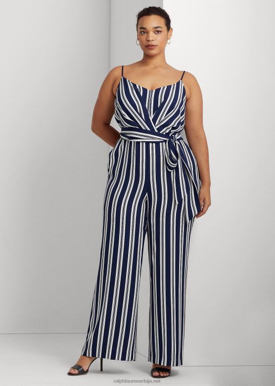 Жене Ralph Lauren креп комбинезон са пругама са каишем V2V444812 морнарско/бела
