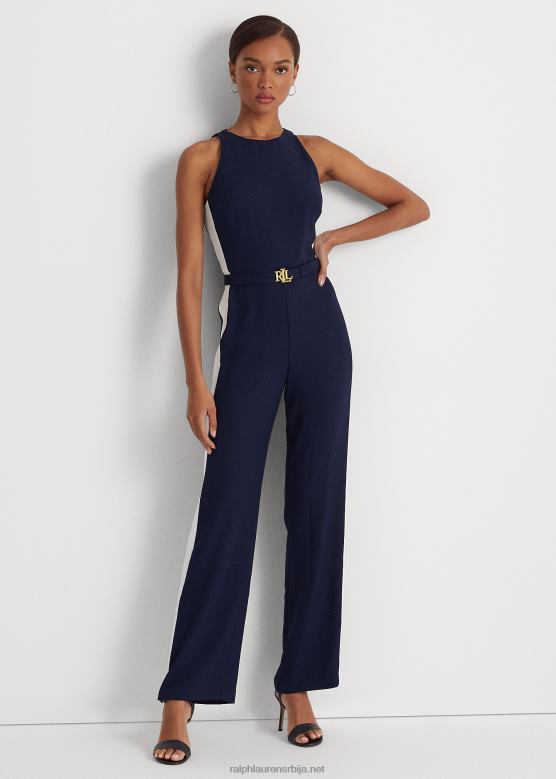 Жене Ralph Lauren креп комбинезон са бочним тракама V2V449564 префињена морнарско/бела