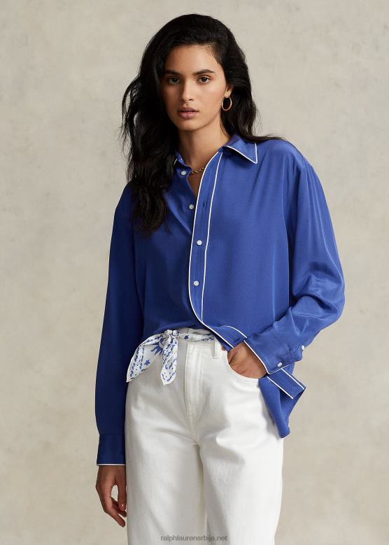 Жене Ralph Lauren дуд свилена кошуља V2V443078 краљевска морнарица