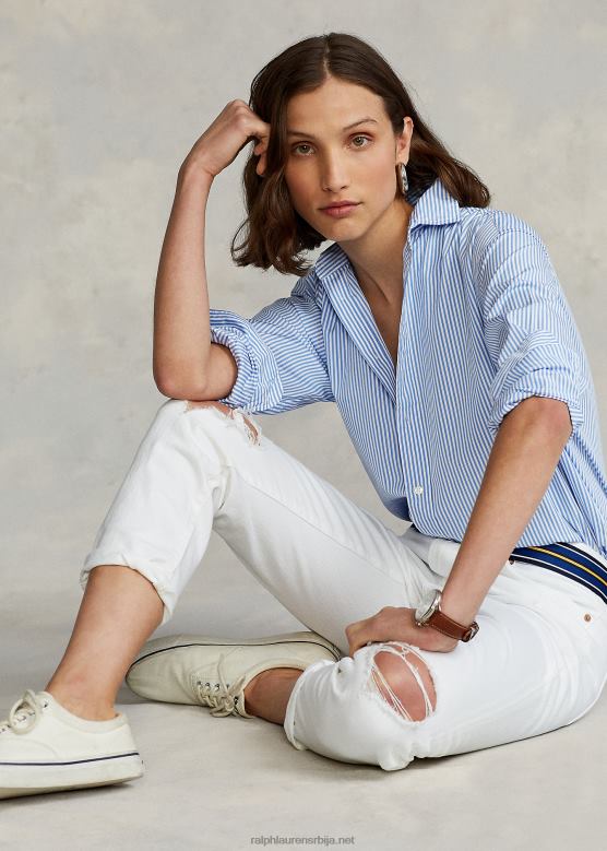 Жене Ralph Lauren пругаста памучна кошуља опуштеног кроја V2V443281 средње плава/бела