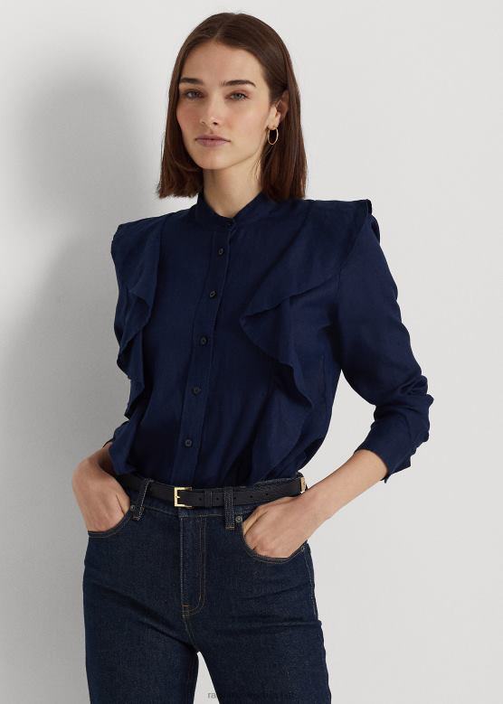 Жене Ralph Lauren ланена кошуља са воланима V2V444080 префињена морнарица