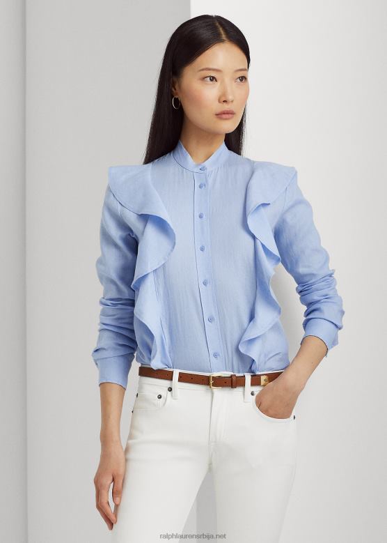 Жене Ralph Lauren ланена кошуља са воланима V2V444081 шљунак плава