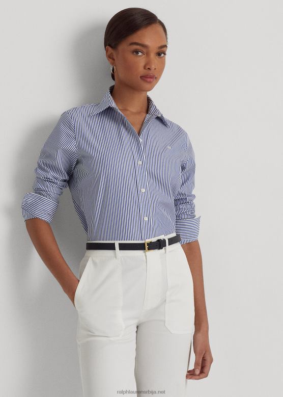 Жене Ralph Lauren пругаста памучна кошуља која се лако одржава V2V444182 плаво бели
