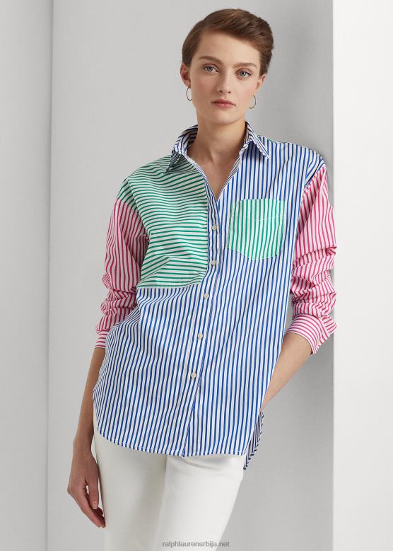 Жене Ralph Lauren пругаста памучна кошуља V2V444348 плаво/бело мулти