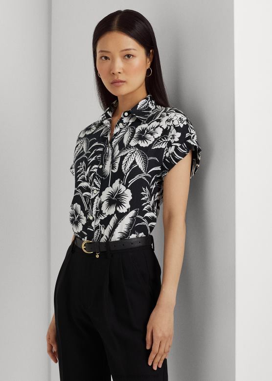 Жене Ralph Lauren цветна ланена кошуља кратких рукава V2V444363 црно бели