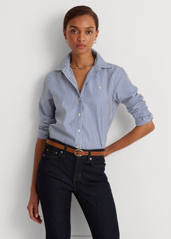 Жене Ralph Lauren пругаста памучна кошуља која се лако одржава V2V444483 плаво бели