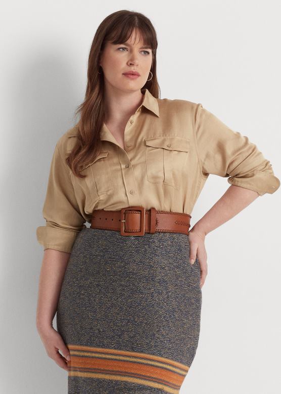 Жене Ralph Lauren сатенска шантунг кошуља V2V444511 бреза тан