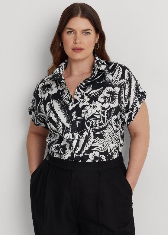 Жене Ralph Lauren цветна ланена кошуља кратких рукава V2V444528 црно бели