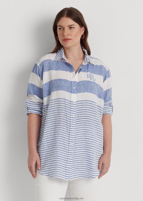 Жене Ralph Lauren пругаста превелика ланена кошуља V2V444547 плави сатурн/бела