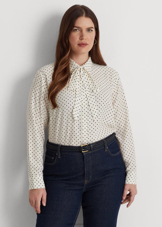 Жене Ralph Lauren креп кошуља са краватом на точкице V2V444668 пергамент крем / морнарица