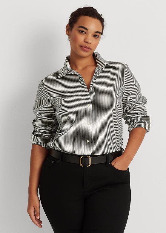 Жене Ralph Lauren пругаста памучна кошуља која се лако одржава V2V444726 црно бели