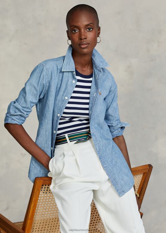 Жене Ralph Lauren памучна шамбре кошуља равног кроја V2V444753 бср индиго