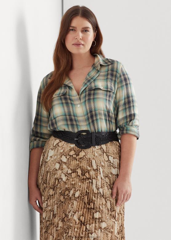 Жене Ralph Lauren превелика карирана кошуља од кепера V2V444771 плаво/зелено мулти