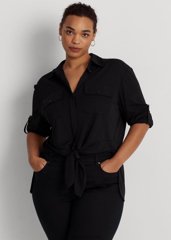 Жене Ralph Lauren мајица од растезљивог дреса са краватом V2V444960 црн