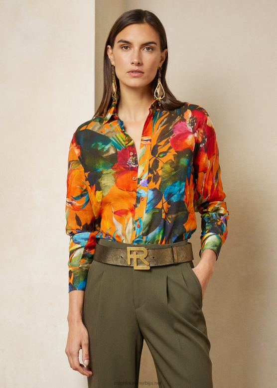 Жене Ralph Lauren ланена кошуља од воала са адриен принтом V2V449282 наранџаста мулти