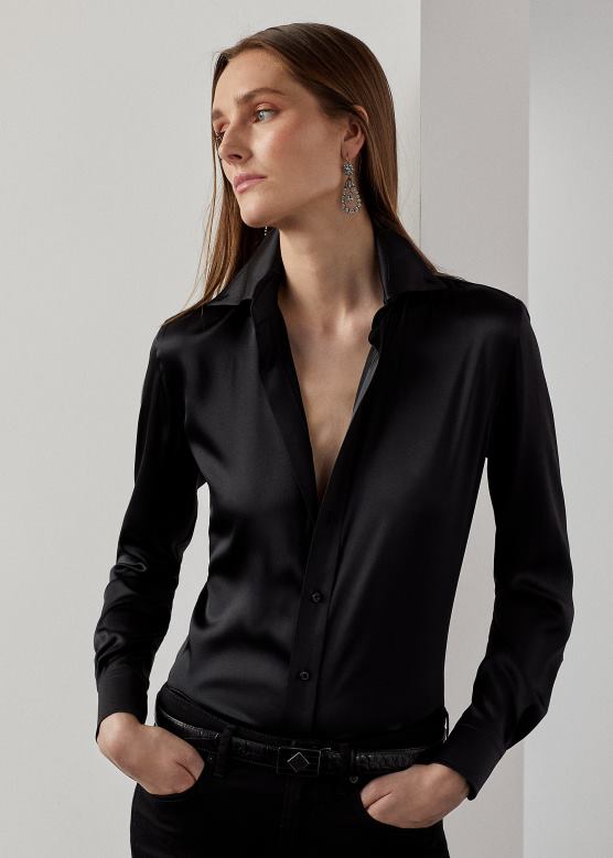 Жене Ralph Lauren цамерон растегљива свилена кошуља од дуда V2V449333 црн